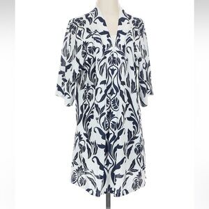 Chico's Navy and White Floral Swim Cover-Up Kimono